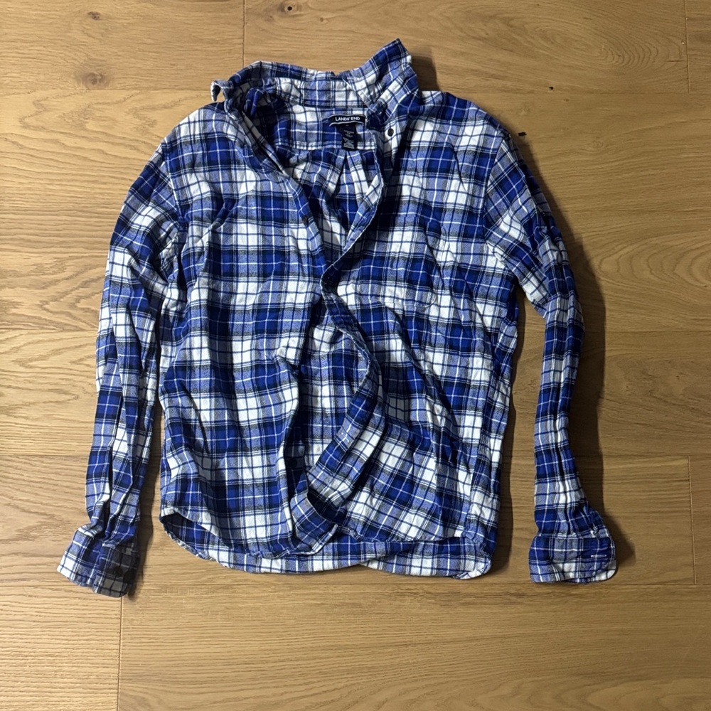 Lands' End Blue and White Checkered Button Down Shirt